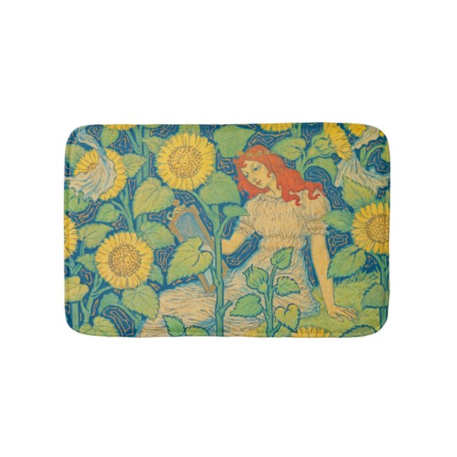 Tapis De Bain Femme-fille de fleurs dans le jardin de tournesol (Devant)