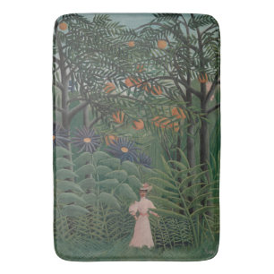 Tapis De Bain Femme marchant dans une forêt exotique, Henri Rous