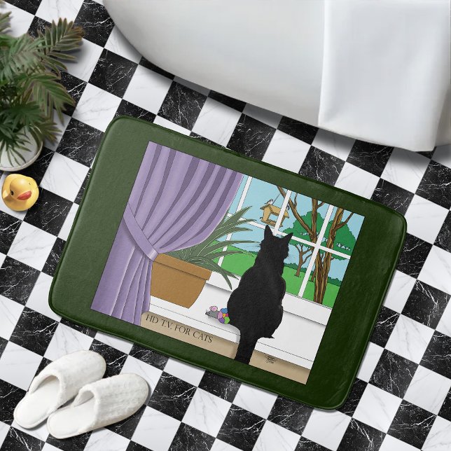 Tapis De Bain Fenêtre Chat noir regardant dehors (Créateur téléchargé)