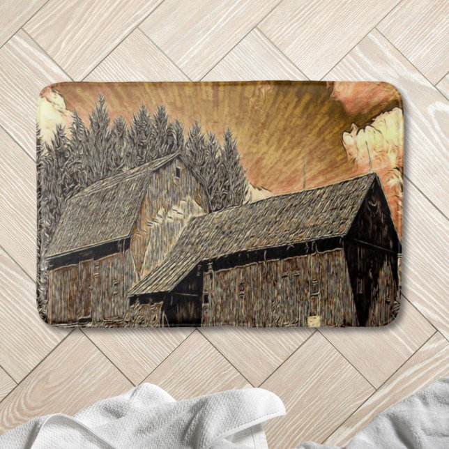 Tapis De Bain Ferme ancienne ferme primitive du pays occidental (Primitive Western country old barn farmhouse Bath Mat)