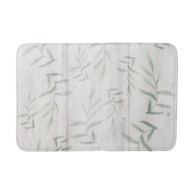 Tapis De Bain Ferme Botanique Blanc Bois Rustique Feuille (Devant)