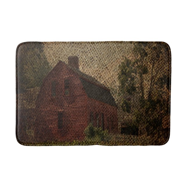 Tapis De Bain Ferme de campagne de burlap primitif grange rouge (Devant)