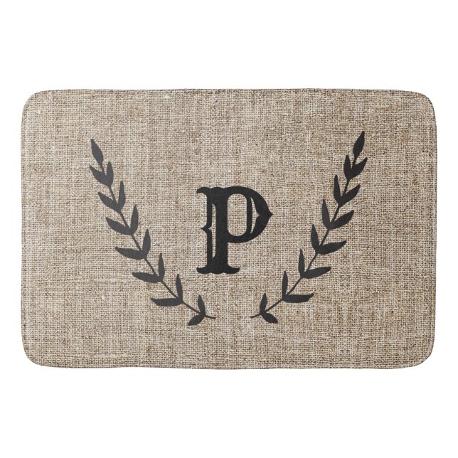 Tapis De Bain Ferme rustique Burlap & Black Botanical Laurel (Devant)