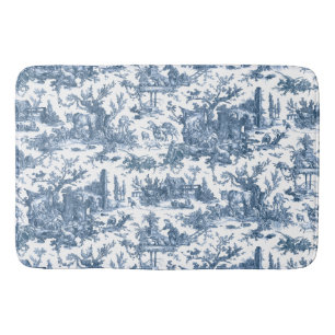 Tapis De Bain Ferme vintage Rustique Français Toile Bleu & Blanc