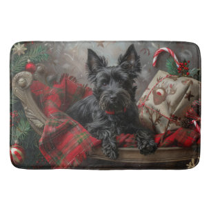 Tapis De Bain Festif de Noël écossais Terrier Dog