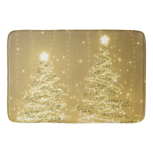 Tapis De Bain Festif Noël étincelant arbres Or  (Devant)