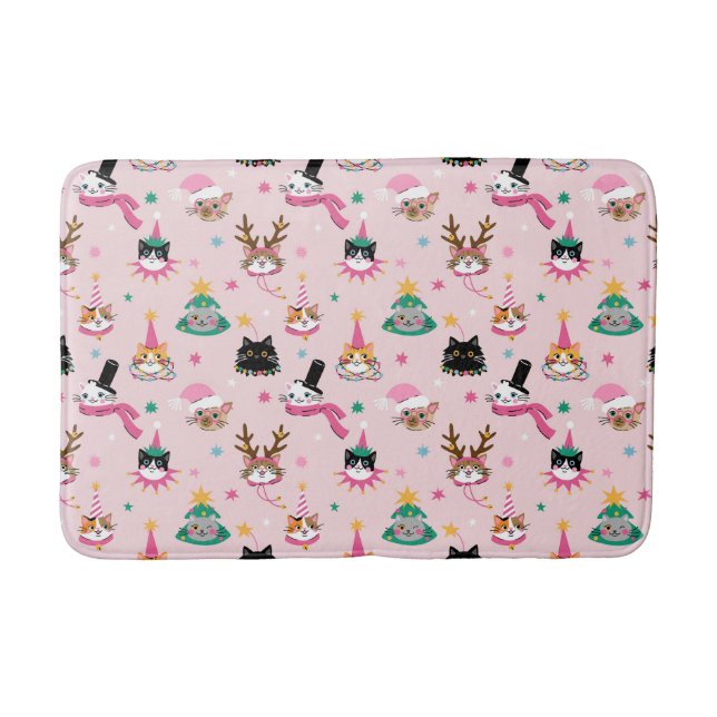 Tapis De Bain Festive Chat Faces en Motif Casquette de vacances (Devant)