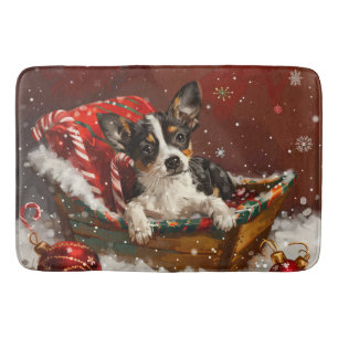 Tapis De Bain Festive de Noël de chien de Rat Terrier