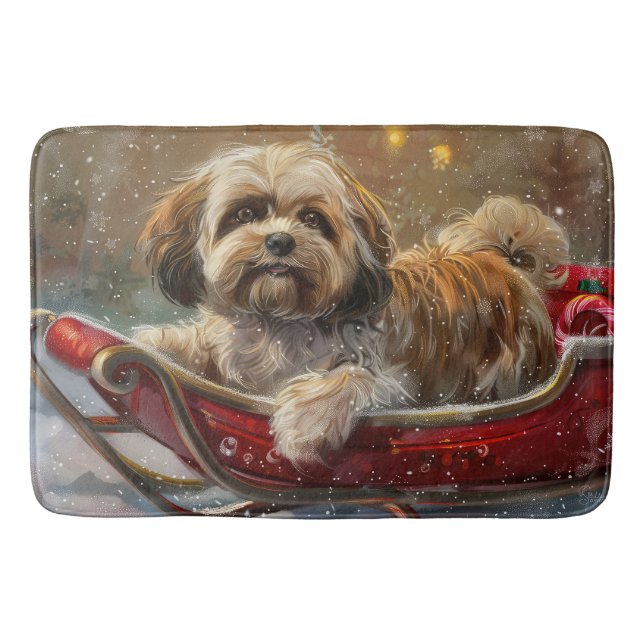 Tapis De Bain Festive de Noël de chien Lhasa Apso (Devant)