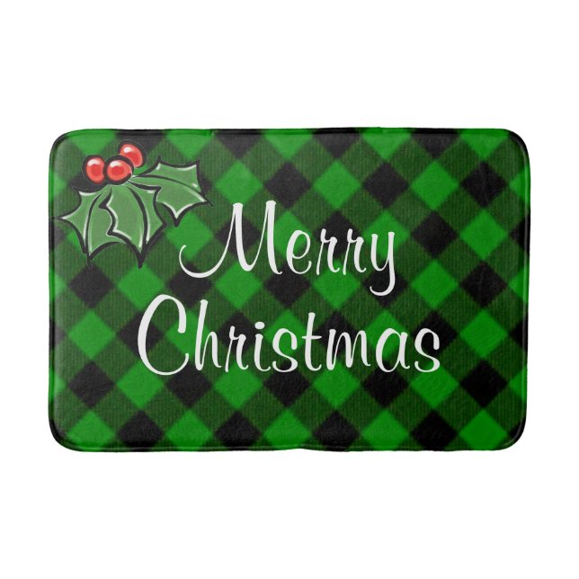 Tapis De Bain Festive vacances vert Plaid Holly baies feuilles. (Devant)