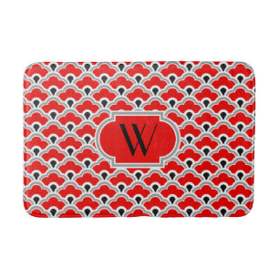 Tapis De Bain Festons chinois de Deco, rouge, gris, noir et