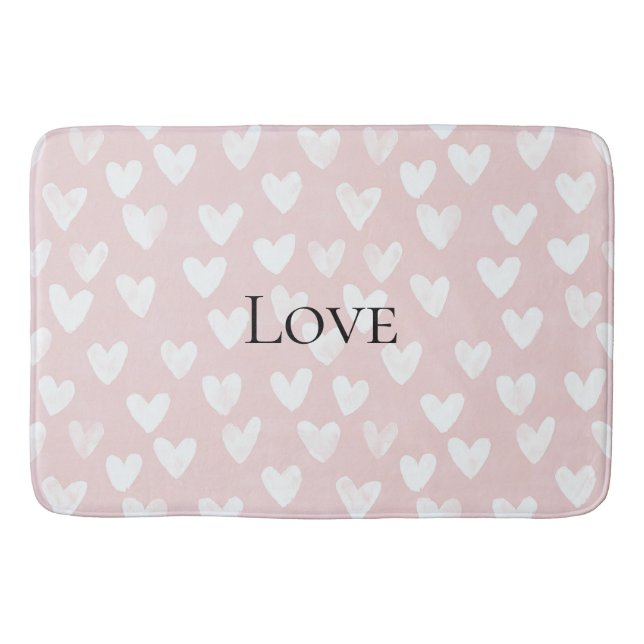 Tapis De Bain Fête de mariage girly rose cœurs blancs (Devant)