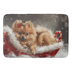Tapis De Bain Fête de Noël de Chien de Poméranie