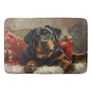 Tapis De Bain Fête de Noël de chien Rottweiler