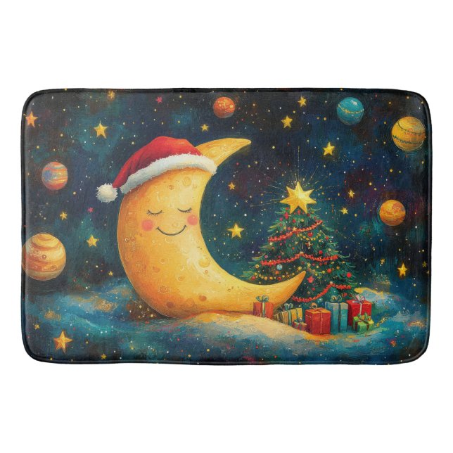 Tapis De Bain Fête de Noël drôle Lune Galaxy (Devant)