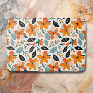 Tapis De Bain Feuillage et fleurs orange et bleu