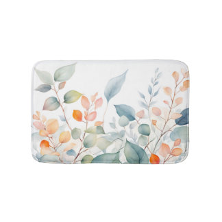 Tapis De Bain Feuillage Vert Bleu Orange Feuilles