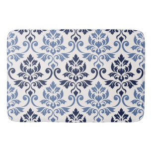 Tapis De Bain Feuille Damask Pattern Blues on Cream