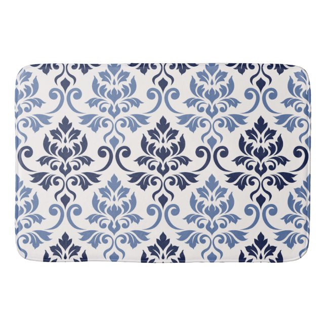Tapis De Bain Feuille Damask Pattern Blues on Cream (Devant)