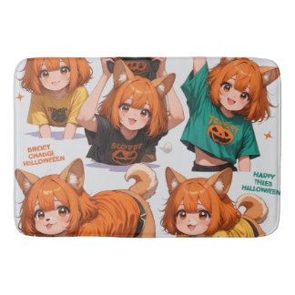 Tapis De Bain Feuille d'autocollants de fille renard anime migno