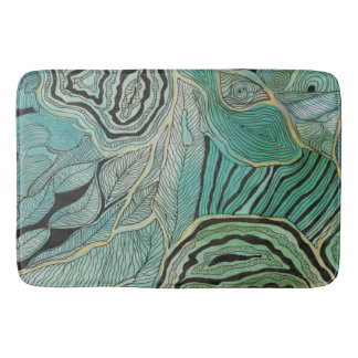 Tapis De Bain Feuille gribouillé par noir sur Teal et le tapis