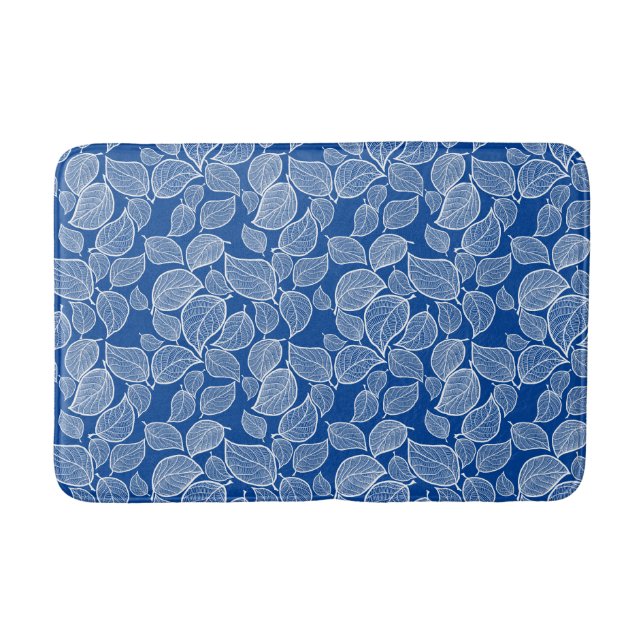 Tapis De Bain Feuilles blancs sur le billard bleu (Devant)
