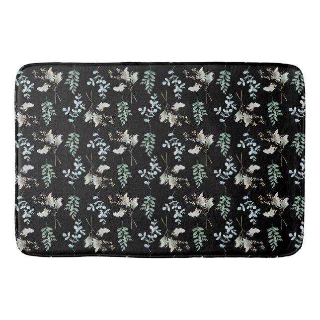 Tapis De Bain Feuilles botaniques noirs et verts (Devant)