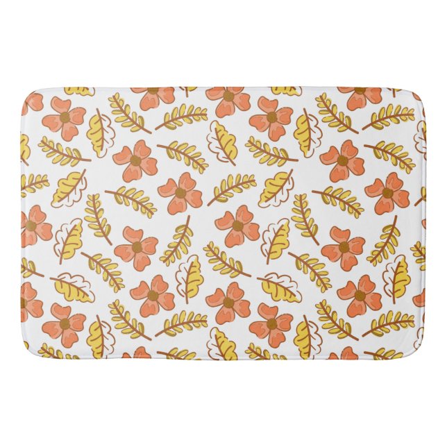 Tapis De Bain Feuilles d'automne en chute chaude avec fleurs (Devant)