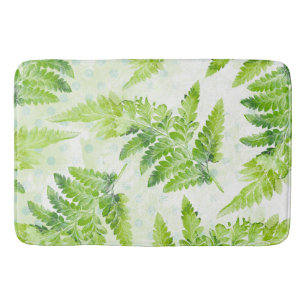 Tapis De Bain Feuilles de fougère vertes aquarelle botanique mod