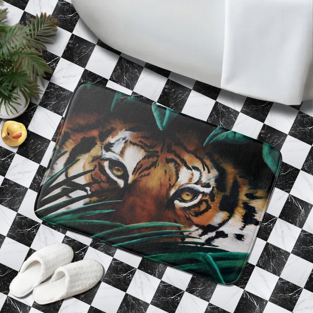 Tapis De Bain Feuilles de la jungle verte de Tiger (Créateur téléchargé)