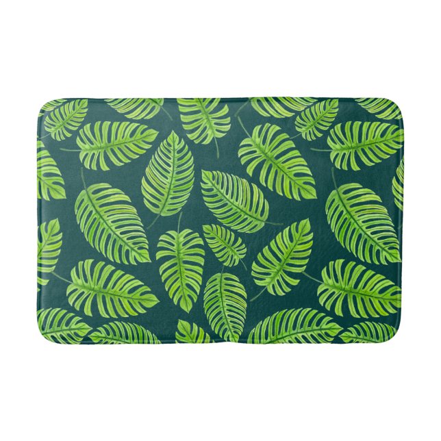 Tapis De Bain Feuilles de Monstera, motif d'aquarelle tropicale (Devant)