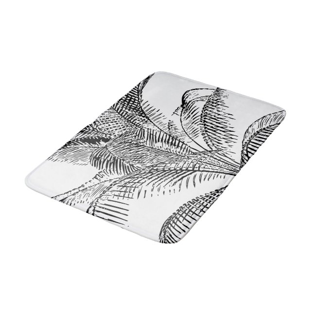 Tapis De Bain Feuilles de palmier noir et blanc Motif Abstrait (Angle)
