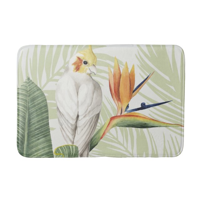 Tapis De Bain Feuilles De Palmiers Avec Oiseau Blanc (Devant)