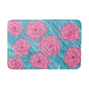 Tapis De Bain Feuilles de palmiers tropicaux et natte de fleurs