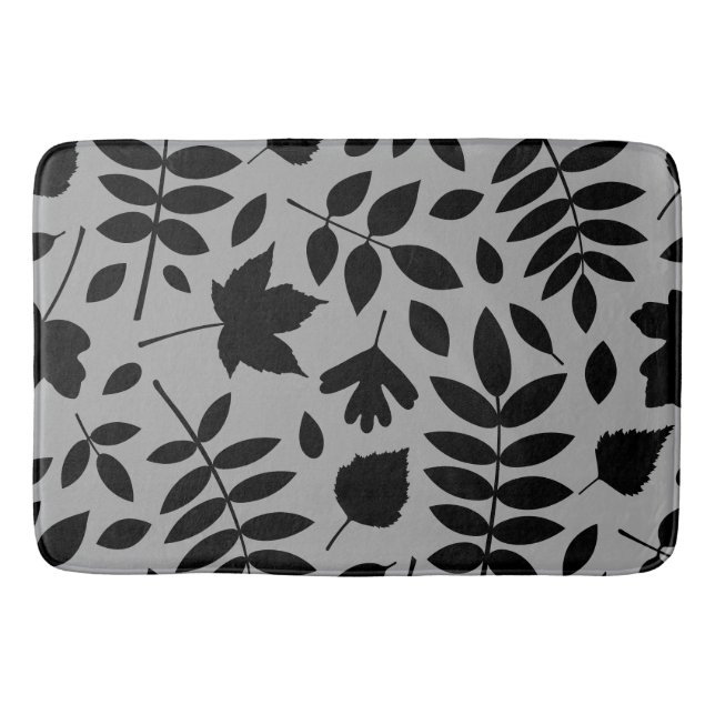 Tapis De Bain Feuilles tombés Lg Motif noir sur gris (Devant)