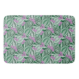 Tapis De Bain Feuilles verts tropicaux avec fleurs violettes