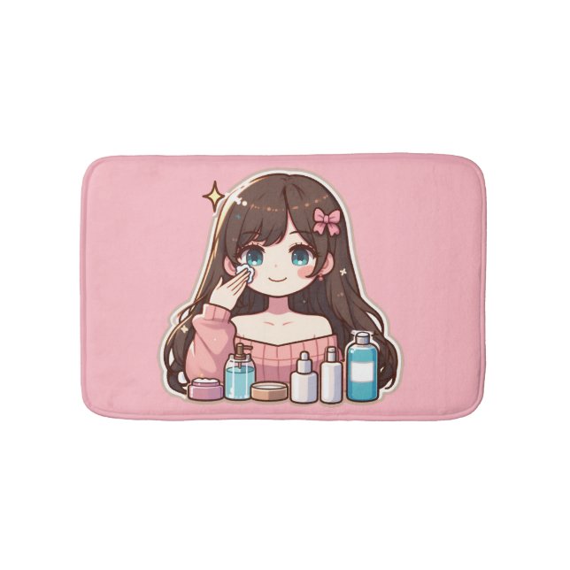 Tapis De Bain Fille appliquant des soins skincare art mignon des (Devant)
