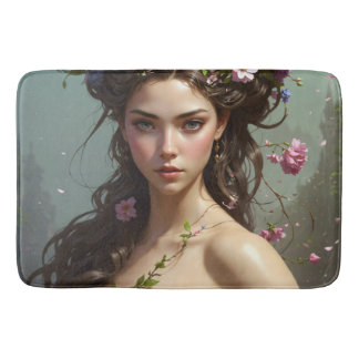 Tapis De Bain Fille avec des fleurs dans ses cheveux