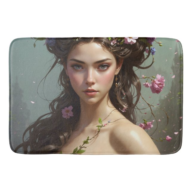 Tapis De Bain Fille avec des fleurs dans ses cheveux (Devant)