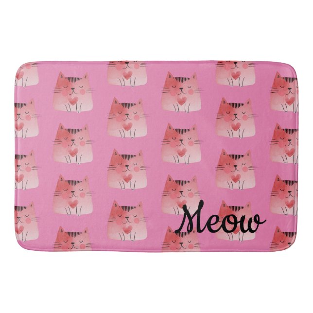 Tapis De Bain Fille Chats Coeur Rose (Devant)
