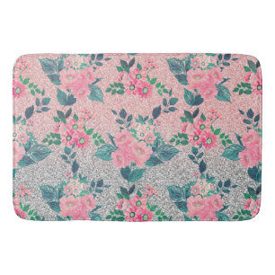 Tapis De Bain Fille florale et couleur argent rose Ombre Parties