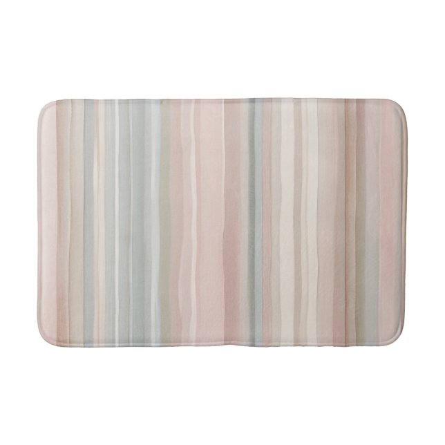Tapis De Bain Fille rose et Mint Moderne bande côtière (Devant)