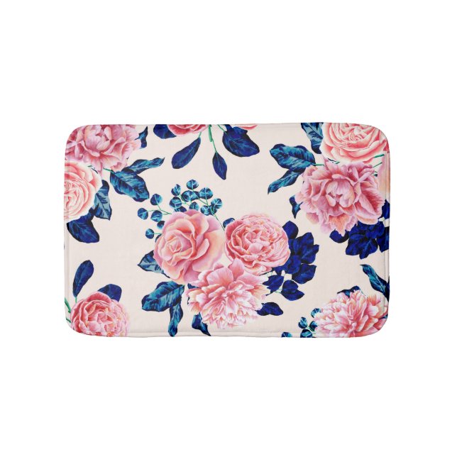 Tapis De Bain Fille Rose Marine Bleu Pays Fleurs Peintes (Devant)