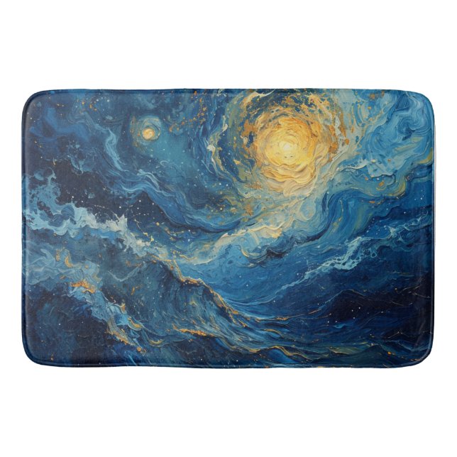 Tapis De Bain Fils cosmiques : Ethereal Indigo & Gold Art (Devant)