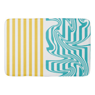 Tapis De Bain Fissures et torsades en Turquoise et Jaune