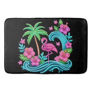 Tapis De Bain Flamant rose de néon tropical
