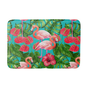 Tapis De Bain Flamant rose et aquarelle du jardin tropical