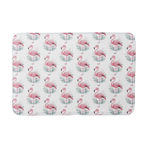 Tapis De Bain Flamant rose et fleurs