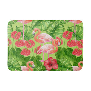 Tapis De Bain Flamant rose et plantes tropicaux