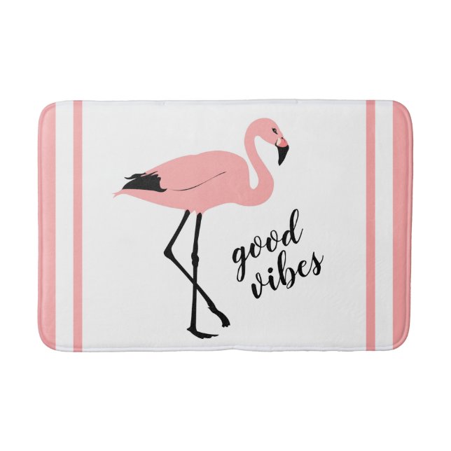 Tapis De Bain Flamant rose Good Vibes Rose Noir Cute Mat Bain (Devant)